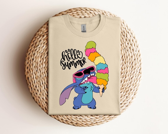 Hello Summer Shirt, Disney Stitch Ice Cream Tee, Funny Summer Cartoon Shirt, Disney Inspired Stitch Graphic T Shirt, Cute Vacation Tee