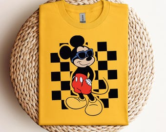 Camisa con gafas de sol playeras de Mickey Mouse a cuadros, camisa de Mickey para niños, camisa de Disney para jóvenes, camisa de Disney para niños, camisa de Disney para hermanos y hermanas para niños