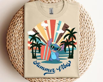 Maglietta Stitch Summer Vibes, Maglietta estiva Stitch, Maglietta Summer Vibes, Maglietta estiva Disney, Maglietta vacanze Disney, Maglietta famiglia Disney