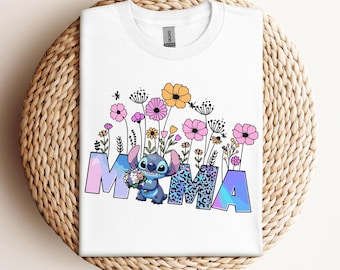 Stitch Mama Shirt, Disney Floral Mom T-Shirt, Stitch Mother Sweatshirt, Mother's Day Stitch Tee, Disneyland Mama Flower Shirt