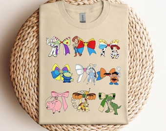 Camiseta de personajes de Toy Story con lazos de coqueta, camiseta de Disney Woody Buzz Jessie Bo Peep, Toy Story Land a juego, regalos para viajes familiares a Disneyland
