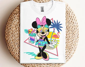 Camiseta con vibraciones de verano de Minnie, camiseta de viaje de niñas de Disney, camiseta de vacaciones de verano en la playa de Disneyland, camiseta con vibraciones de playa de WDW