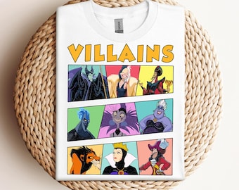 Camiseta con panel retro de villanos de Disney, chicas malas, chicos malos, Maléfica, Cruella, Úrsula, Reina Malvada, Hades, camisetas familiares a juego de Disneyland