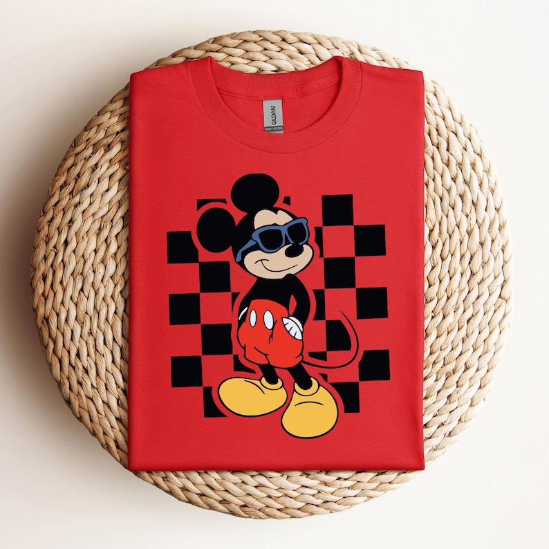 Camisa de óculos de sol de praia xadrez Mickey Mouse, camisa infantil Mickey, camisa juvenil Disney, camisa infantil Disney para meninos, camisa infantil Disney Brother Sister imagem 2