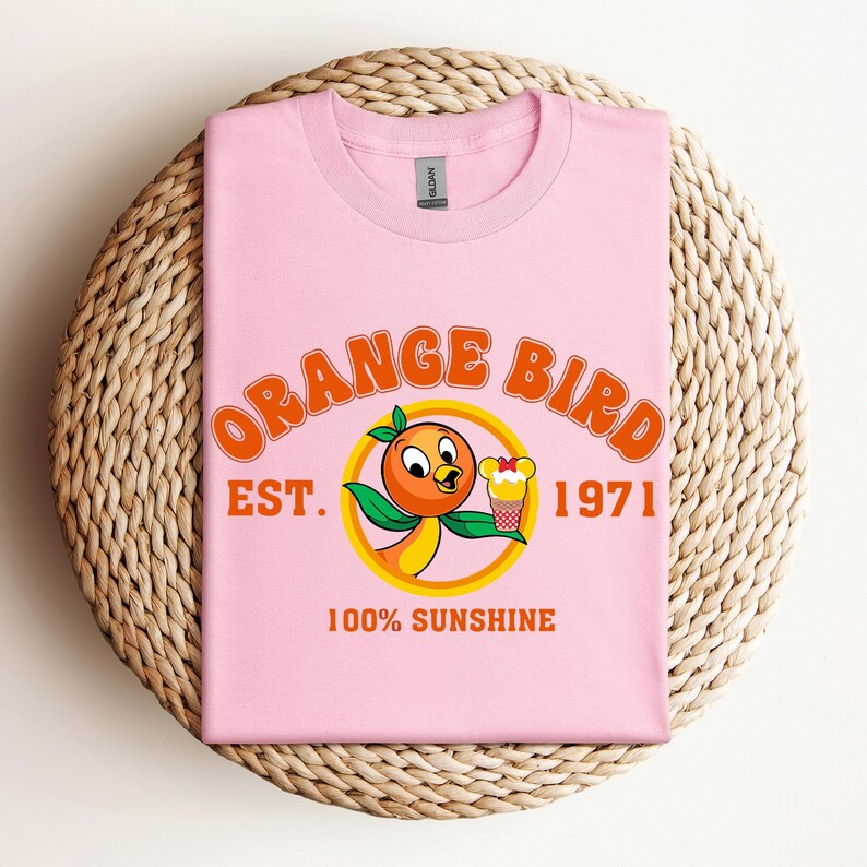 Orange fågelsolskjorta, orange fågelskjorta, orange fågelresaskjorta, semesterskjorta, orange fågeltröja från Disneyland, fågeltröja från Disneyland bild 3