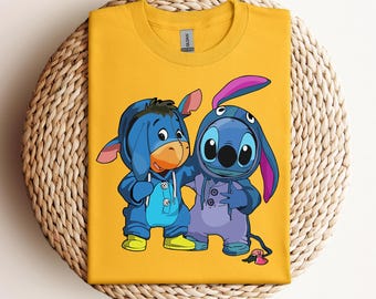 Disney Stitch and Eeyore Friends Matching Costume Shirt, Lilo and Stitch Disneyland Family Vacation Gift Unisex Adult T-shirt Kid T-shirt