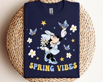 Camiseta Comfort Colors® Spring Vibes, camiseta floral da Disney, camiseta da Minnie Mouse, camiseta com flores da Disney, camiseta com flores da Minnie, camiseta Spring Vibes