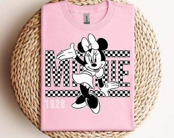 Disney Minnie Shirt, Minnie T Shirt, Minnie 1928 Shirt, Checkered Minnie Shirt, Checkered Disney Shirt, Retro Disney Shirt
