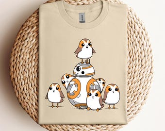 Retro Disney Star Wars Porg Bb-8 Droid Shirt, Galaxy'S Edge T-shirt, Cute Porgs, Star Wars Day, Star Wars Land, Disneyland Vacation Tee