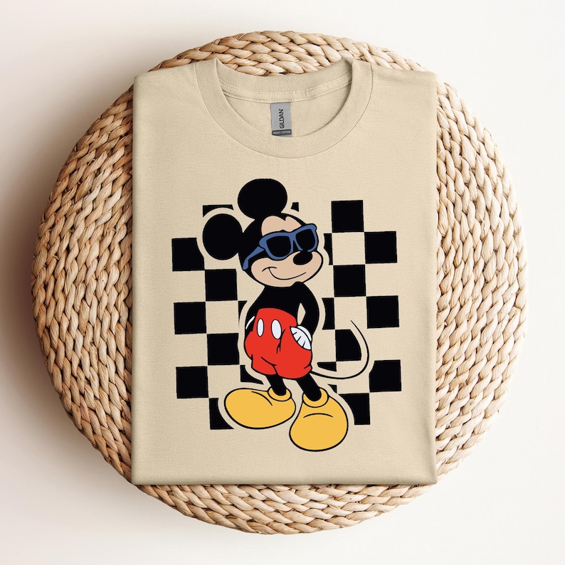 Camisa de óculos de sol de praia xadrez Mickey Mouse, camisa infantil Mickey, camisa juvenil Disney, camisa infantil Disney para meninos, camisa infantil Disney Brother Sister imagem 3