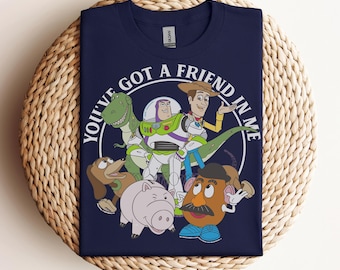 Camiseta retro de Disney Pixar Toy Story "Tienes un amigo en mí", foto grupal, viaje a WDW, camiseta unisex, regalo de cumpleaños familiar, camiseta para adultos y niños pequeños
