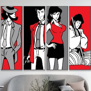 Poster di Lupin III Download digitale Arte murale stampabile Set di 4 stampe + Stampa orizzontale Arte di Lupin Arte di Fujiko Arte di Jigen Arte di Goemon Decorazione manga