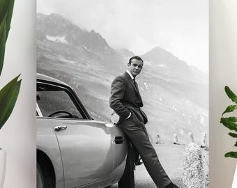 Sean Connery James Bond Iconic Classic Car Black White Vintage Movie Photo (Digital Download)