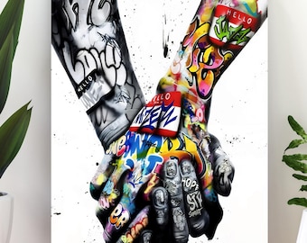 Hände halten Banksy Digital download Druckbare Graffiti Wandkunst Hände verflechten Plakat Pop Art Liebe Zeichen Street Art modernes Wohndekor