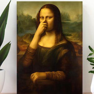 Divertente poster della Gioconda Download digitale Arte murale stampabile La Gioconda si tiene il naso Stampa parodia della Gioconda Arte divertente per il bagno