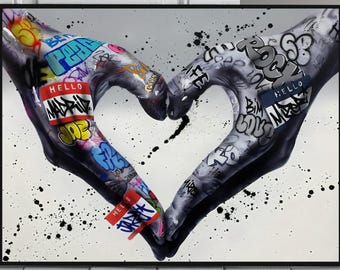 Love Hands Banksy Digital download Printable graffiti wall art Hands forming heart poster pop art love sign Street Art modern home deco