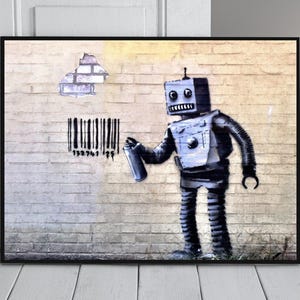 Banksy Tagging Robot Poster Street Art Barcode Graffiti Urban Wall Print (Digital Download)