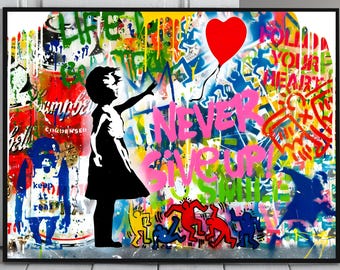 Banksy Never Give Up Poster Graffiti Street Art Balloon Wall Print (Digital Download)