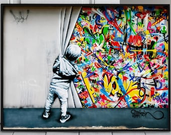 Martin Whatson Graffiti Art Print: Child Behind Curtain - Banksy inspired (Digital Download)