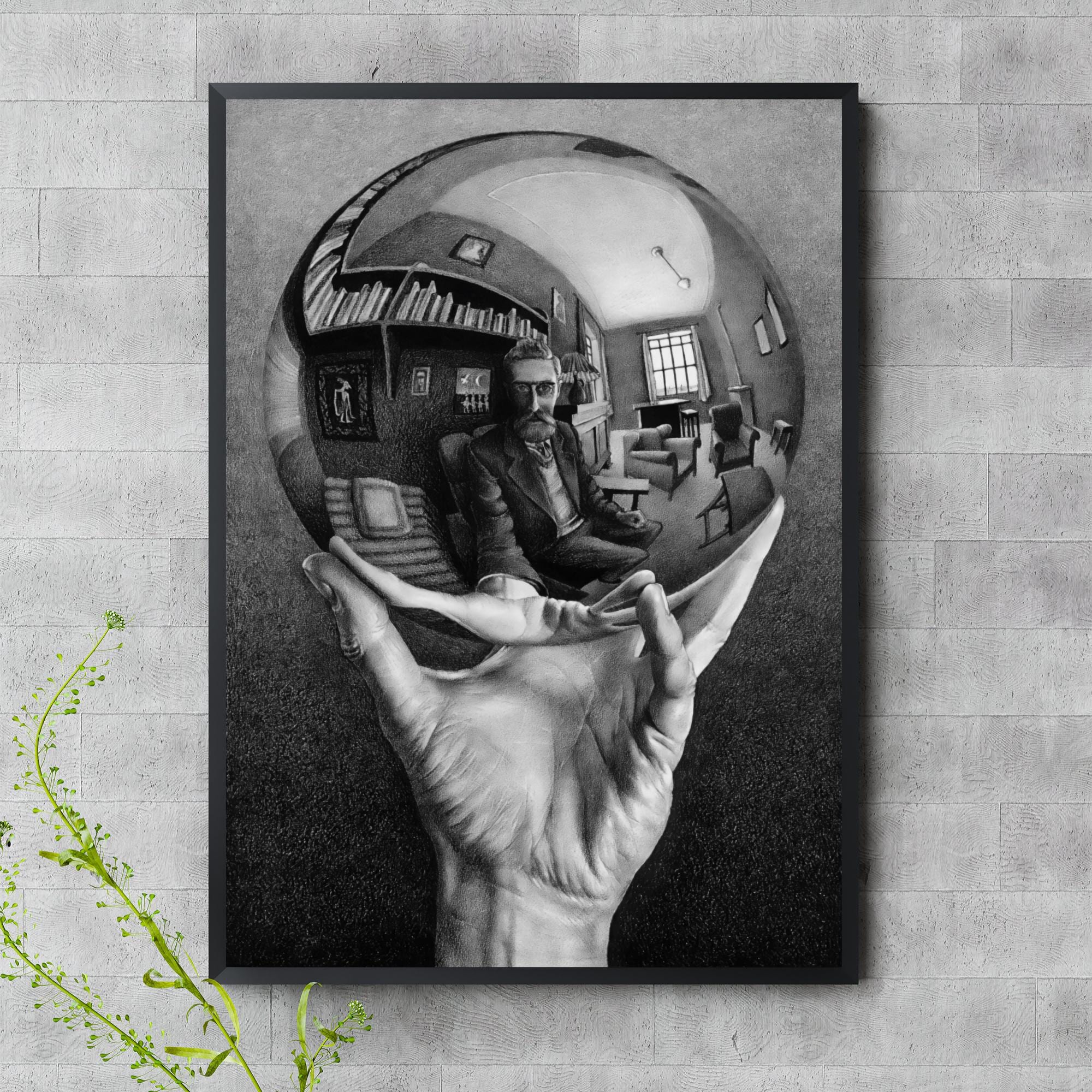 エッシャーの手と反射球のプリント：自画像（デジタルダウンロード