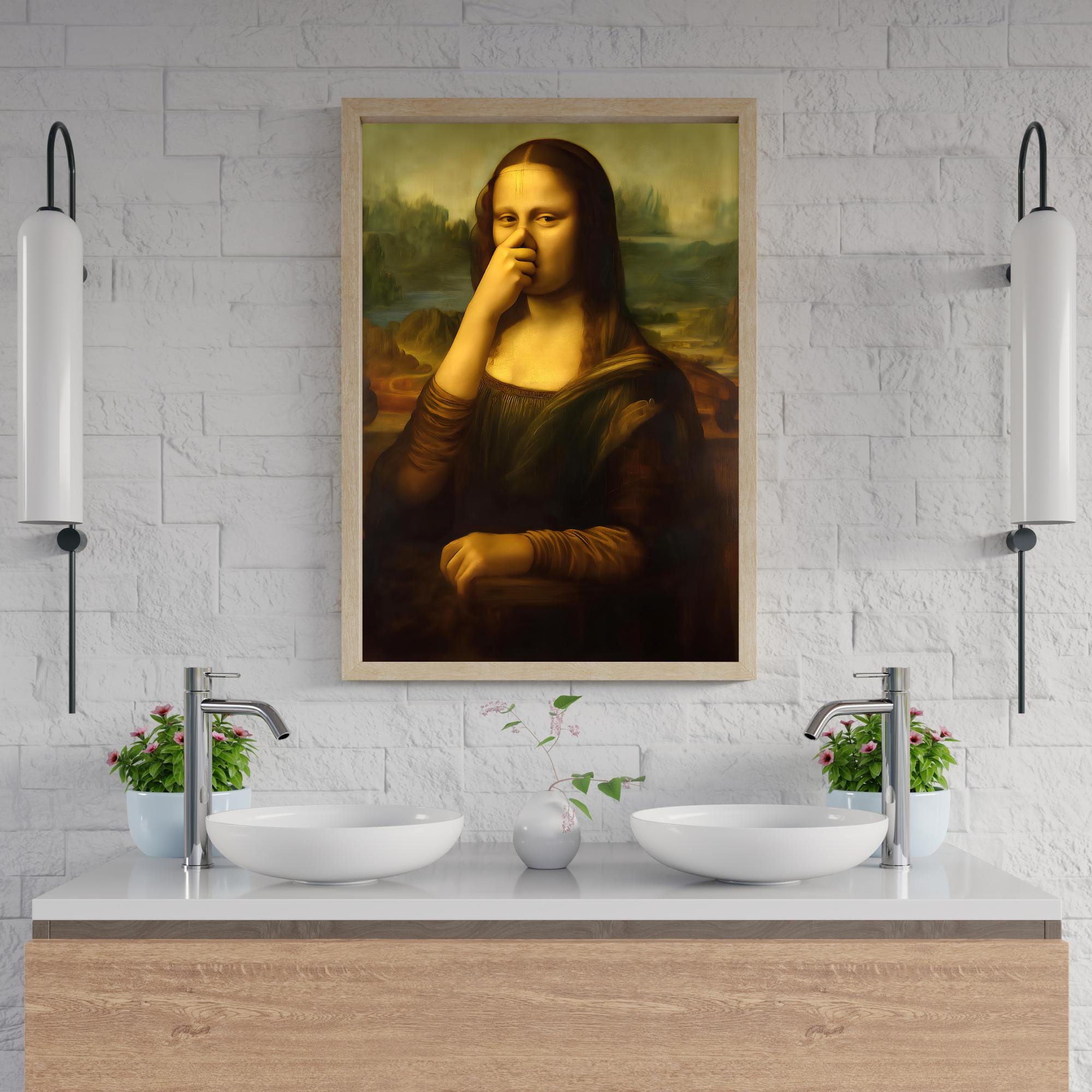 Funny Mona Lisa Parody Print: Humorous Bathroom Wall Art (digital ...