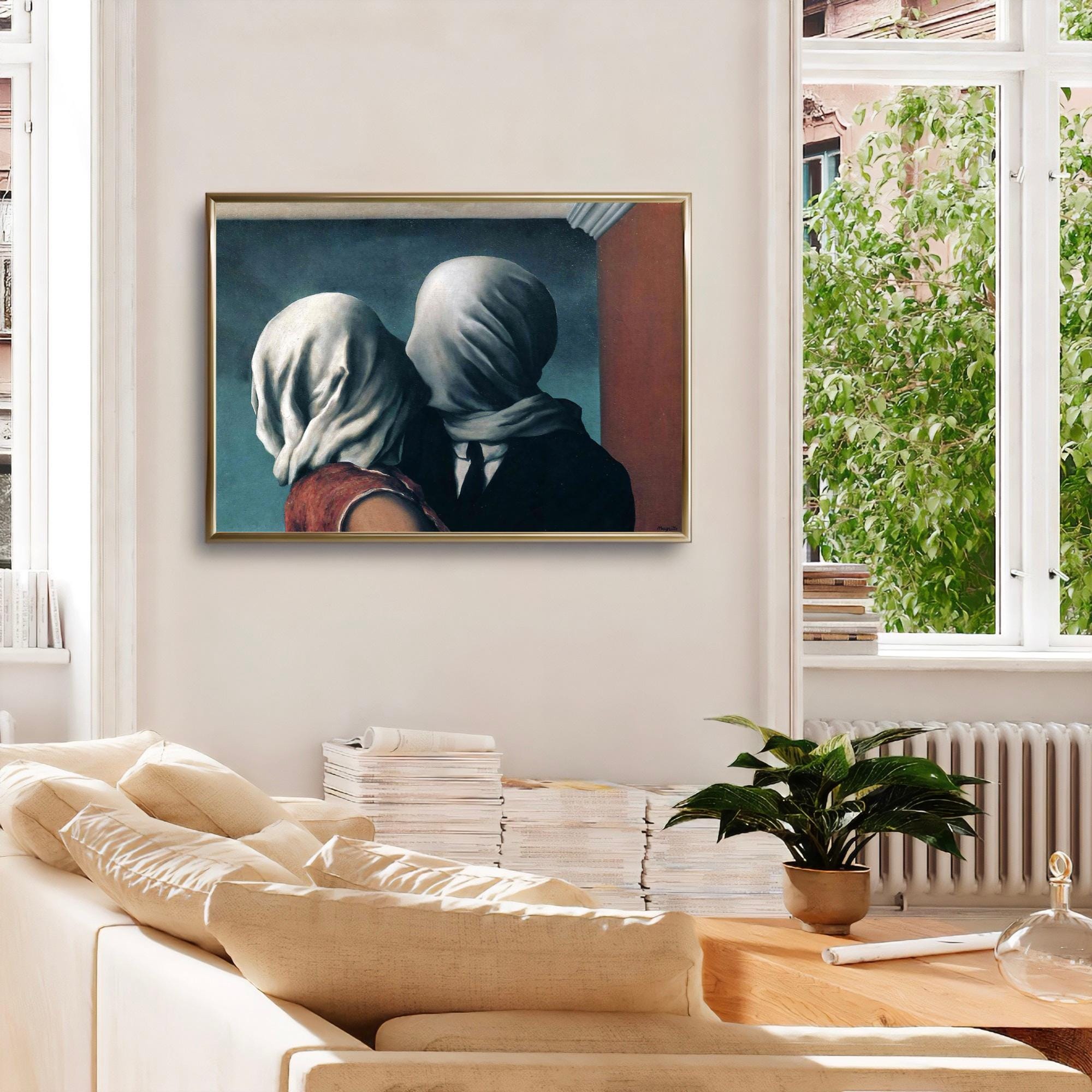 René Magritte the Lovers Print: Surrealist Romantic Wall Art