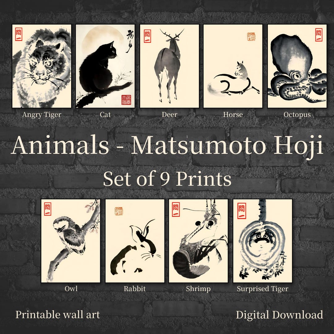 Matsumoto Hoji Animals Print Set: Japanese Art Vintage Wall Decor ...