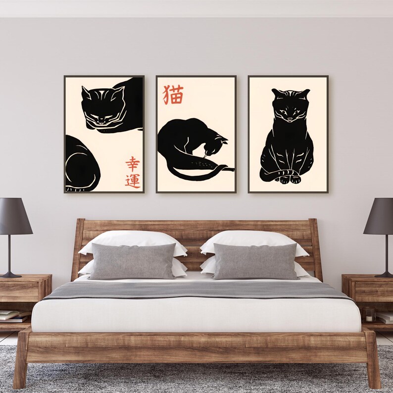 Matsumoto Hoji Cats Art Prints: Japanese Vintage Decor (set of 5 ...