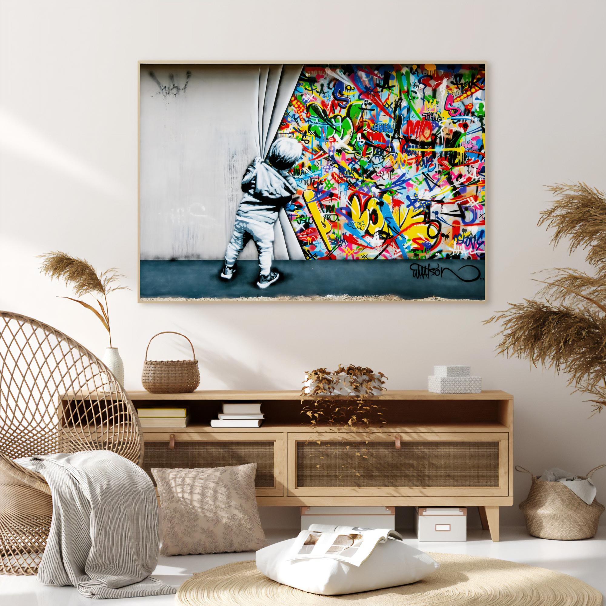 Martin Whatson Graffiti Art Print: Child Behind Curtain - Banksy