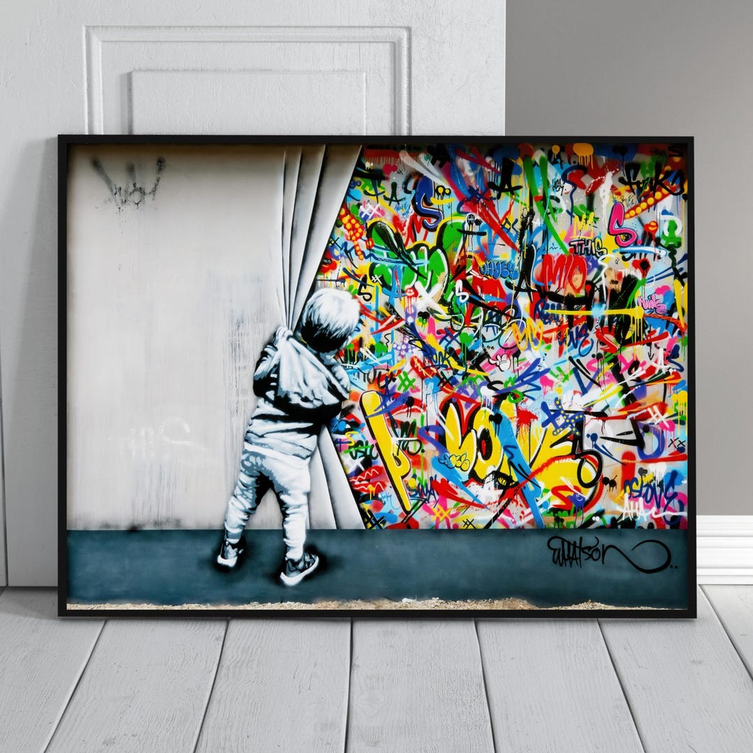 Martin Whatson Graffiti Art Print: Child Behind Curtain - Banksy