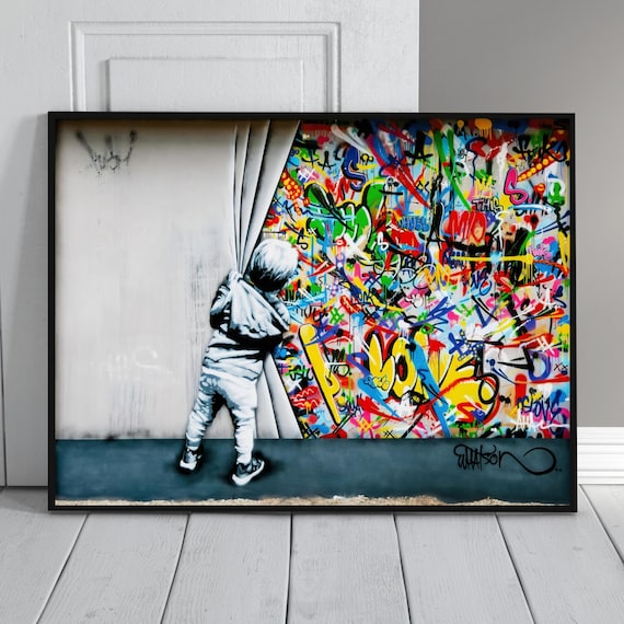 Martin Whatson Graffiti Art Print: Child Behind Curtain - Banksy