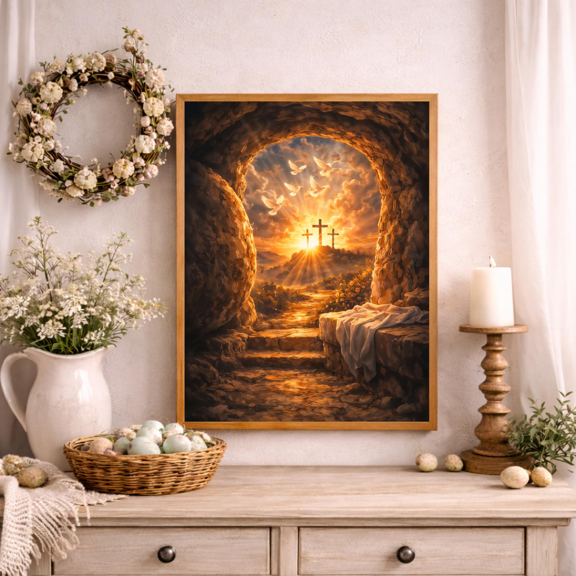 Empty Tomb He is Risen Jesus Resurrection Christian Easter Wall Art ...