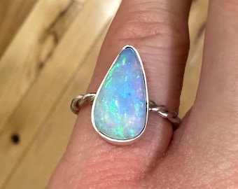Size 6 Ethiopian Opal Ring, Natural, 925 sterling silver, handmade