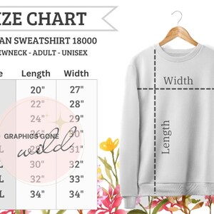 Gildan 18000 Maattabel Gildan Sweatshirt Grijs Mockup - Digitale Download Maattabel Sjabloon - Volwassen Klein tot 5XL Plus Maten - Wilde Bloemen
