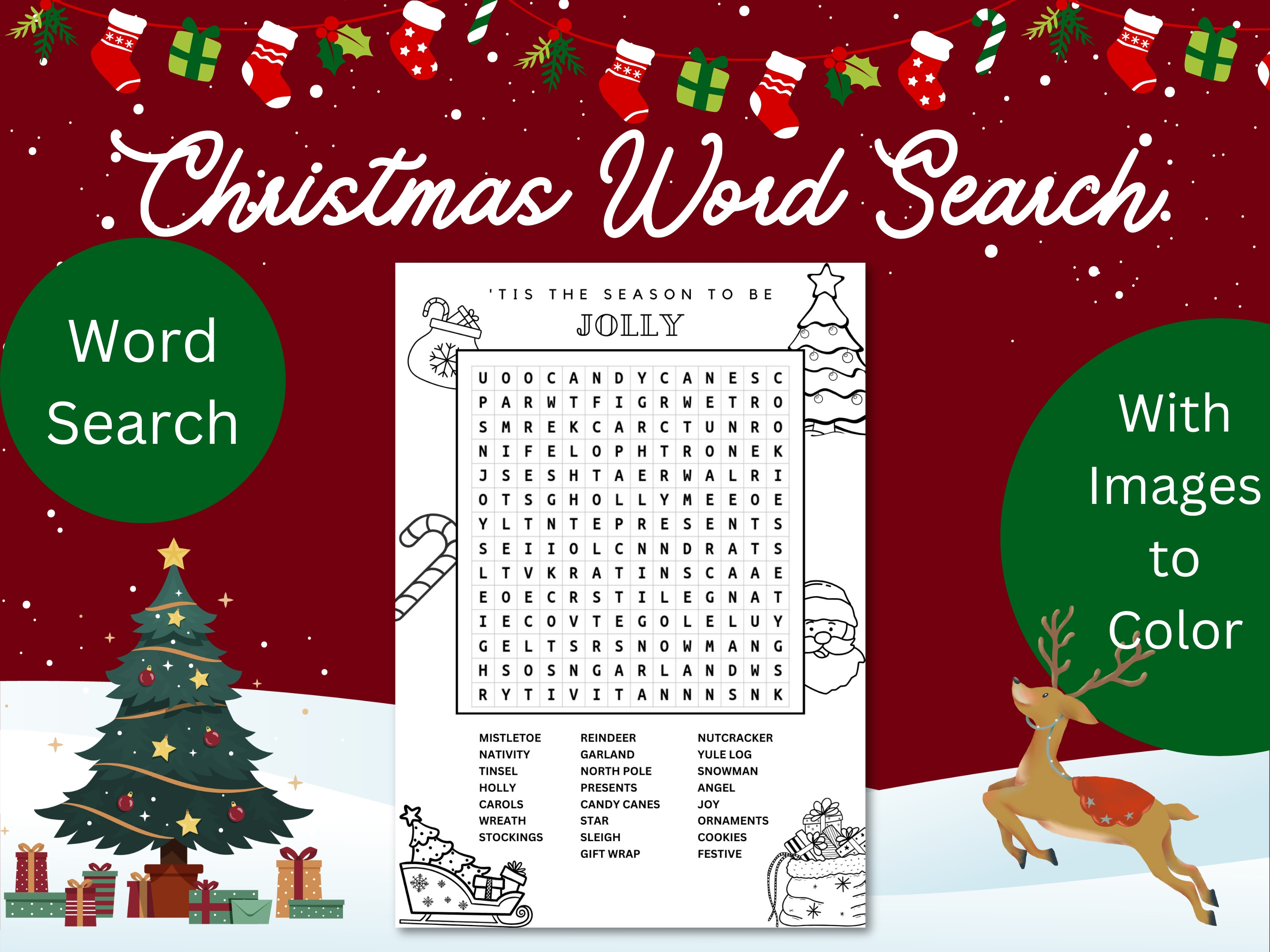 Printable Christmas Word Search Puzzle Coloring Page for Kids and Adults, Fun Word Game for ...