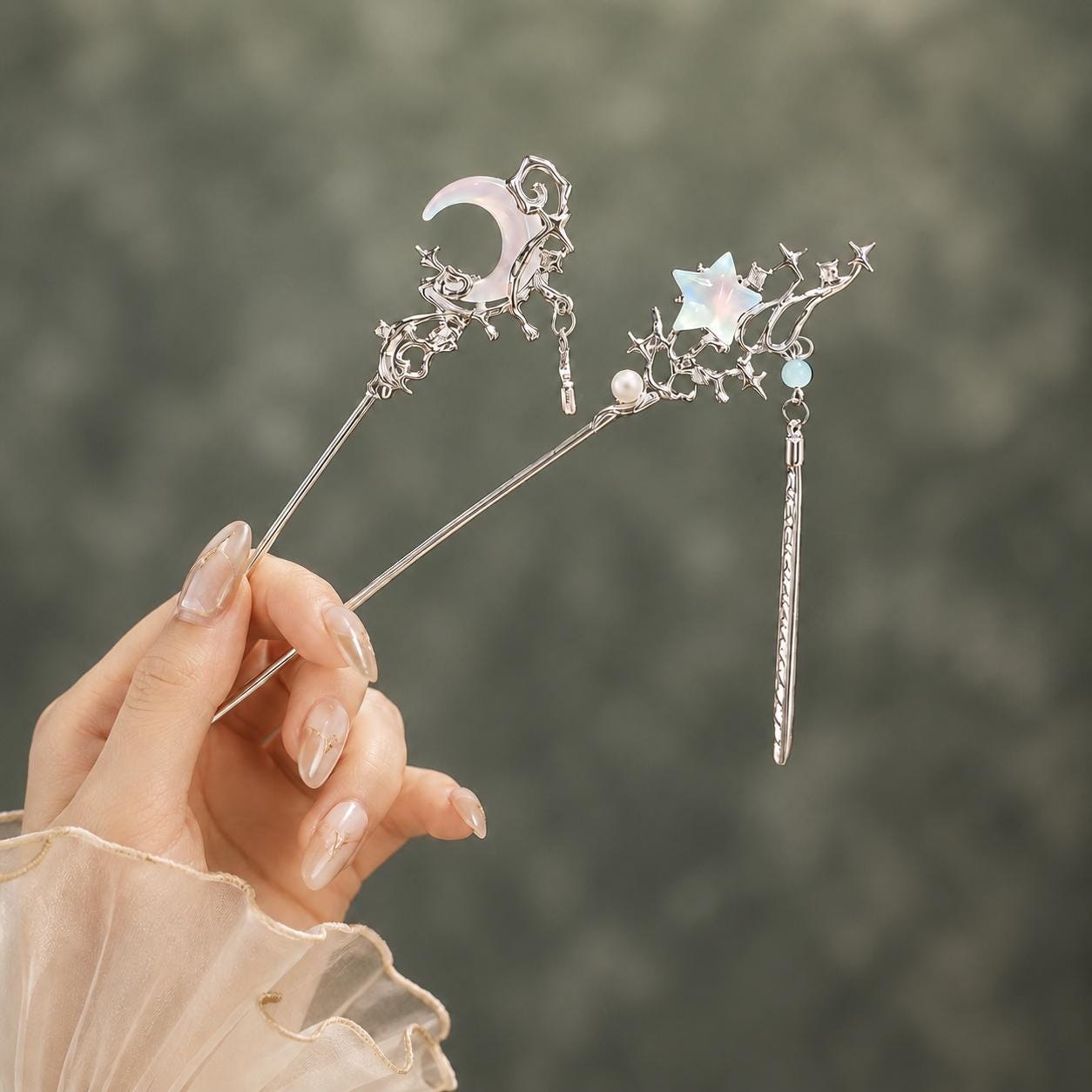 Moon Plate Hair Fork（silver）