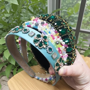Handmade Jeweled Headband: Exclusive Beaded Hair Accessory,Hand Embroidered Linen Headband,Wedding Jewelry Gifts, Bridal Party Gifts,