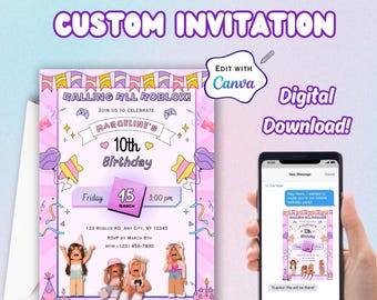 Ro blox Girls Editable Printable Birthday Party Invitation, Editable in Canva, Birthday Invitation, Digital Invitation, Popular Show, Kids