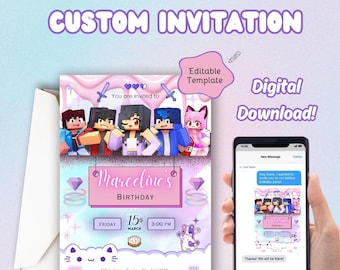 Aphmau Friends Editable Printable Birthday Party Invitation, Editable in Canva, Birthday Invitation, Digital Invitation, Popular Show, Kids