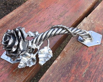 Large Hand-Forged Rose Door Handle