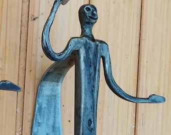 Forged Door Handle: Handmade Metal "Long Man" Sculpture