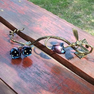 Hand-Forged Iron Bird Door Pull: Blacksmith Floral Decor