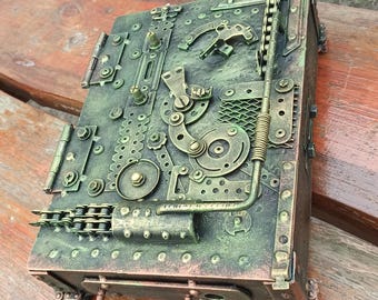 Handmade Steampunk Metal Box: Industrial Decor Storage