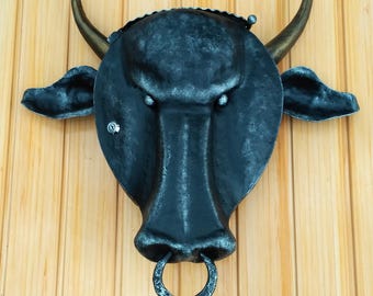 Forged Bull Mailbox: Handmade Metal Art, Rustic Home Decor
