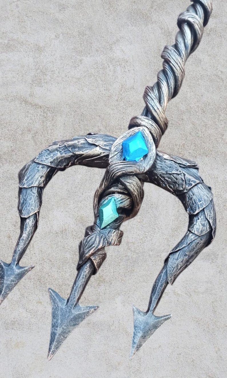 Trident,mermaid, nautical gift,Poseidon, Neptune, cosplay, blacksmithing, talisman, ethnic, style, metal, stones image 1