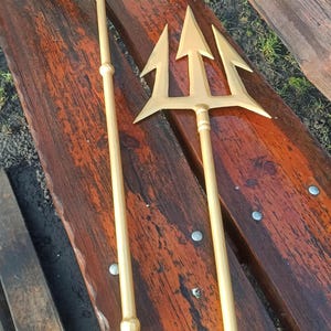 Forged Neptune Trident: Gold Painted Steel, Cosplay Prop (6ft)