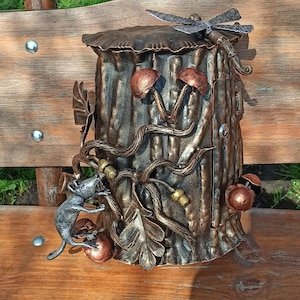 Mailbox, woodland mailbox, oak bark mailbox,  handmade mailbox, dragonfly decor, oak leaf decor, mushroom decor, mouse ,gift,home decor