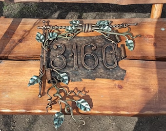 Forged Address Sign: Rustic Metal Vine House Number