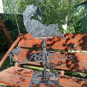 Exclusive Metal &quot;Cat and Mice&quot; Weathervane - Handmade Roof & Garden Decor