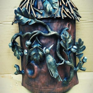 Buzón de correo, buzón de nido de pájaro, buzón de roble, buzón de metal, buzón hecho a mano, buzón único, regalo, decoración de jardín, decoración del hogar, regalo para mamá